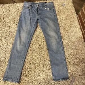 G-Star Raw 3301 Slim Jeans Mens W34xL34 Faded Blue Button Fly Cotton Stretch EUC